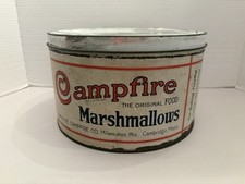 Vintage Campfire Marshmallow Tin 10 inch diameter Milwaukee WI & Cambridge MA picture