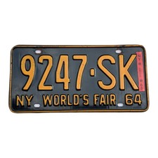 Vintage New York 1964 1965 Auto License Plate 9247SK World's Fair Pub Wall Decor picture