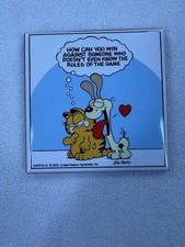 1978 Jim Davis Vintage Enesco Garfield Ceramic Plaque Tile Coaster w Stand Gift picture