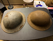 Original WWI British Brodie-Style Steel Helmets Lot of 2 Brown & Green picture