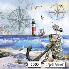 (2000) TWO Paper LUNCHEON Decoupage Art Craft Napkins - OCEAN SHORE COLLAGE picture