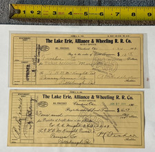 2 Vintage 1909 Checks - Lake Erie, Alliance & Wheeling Railroad Co. (Ohio & WV) picture