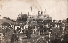 Crowd at Car Ferry, July 4 Traverse City MI 1907 RPPC Photo Postcard COPY picture