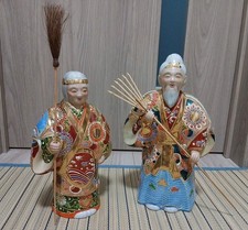 Antique Satsuma Ware Gold Painted Figurines Japanese Japan Showa 20th Century picture