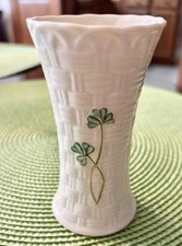 Belleek Pottery Colleen Embossed Basket Weave Mini ShamrockPorcelain Vase #2040 picture