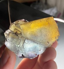 YELLOW & BLUE FLUORITE FROM TOUROUG-EL HAMDA, MOROCCO - NICE FLUORESCENCE picture