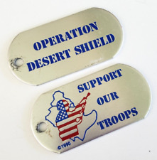 2 Vintage 1990 US Operation Desert Shield Keychain Dog Tags picture