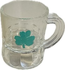 VTG CLEAR SHOT GLASS MUG WITH GREEN CLOVER ST PATRICKS DAY ST PADDYS 1.75” SHOTS picture