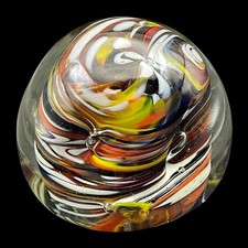 Art Glass Paperweight Multicolor Swirl Unsigned 2.25