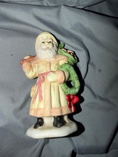 Vintage Santa Claus Figurine Cream Robe Wreath Toy Sack Christmas Decor picture