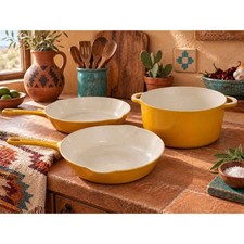 Vintage Descoware Belgium Enameled CastIron Cookware Set Yellow/Mustard–3 Pieces picture