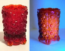 Vintage Red Amberina Glass Footed Toothpick Holder Daisy & Button Votive picture