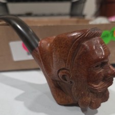 Vintage Real Briar Made In France Hand Carved Man Head Tobacco Smoking Pipe picture