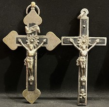 Italy 1930´ old lot x2 Cross Crucifix Jesus Christ ebony inlay catholic pieces picture