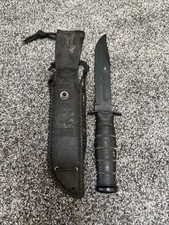 Vintage KA-BAR USMC Fixed Blade Fighting Knife Olean New York Marines w/Sheath picture
