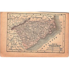 Antique 1889 Map of North and South Carolina 1889 Pocket Map Engraving SAG4-H3 picture