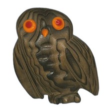 Japanese Cryptomeria Wood Owl Sculpture Figure Small Orange Eyes Beak Marked picture