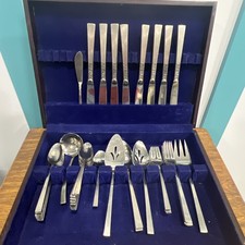 53 Pc Vintage 1847 Rogers Bros EVANGELINE Stainless Flatware Set Mid Century IS picture