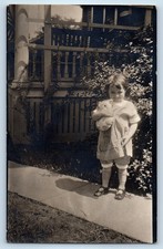 c1910s Child Girl With Toy Stuffed Animal Jackson MI RPPC Photo Antique Postcard picture