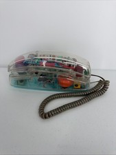 VTG 1980s Retro Clear Neon Blue Phone Works 2 Novelty See Thru Telephone picture