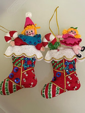 Vintage 1976 Bucilla Finished Toyland Stockings Felt Christmas Ornaments Pair picture