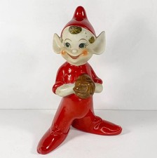 Vintage Thames Ceramic Pixie Elf 6” Baseball Figurine MCM 1950’s Christmas Japan picture