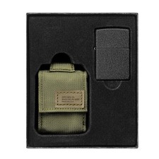 Zippo Black Crackle Lighter & OD Green Tactical Pouch Gift Set - USA Made EDC picture
