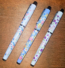 Set of 3 Floral Pattern Metal Fountain Pens Chrome Trim Hooded Nib  picture