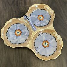 Lusterware Nut/candy Dish- Three Section Server Gold Blue Floral - Japan picture