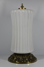 Vintage Milk Glass Ribbed Ceiling Light Shade & Brass Fixture Art Deco USA Hedco picture