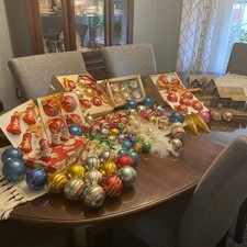 Vtg Christmas Ornaments Lot Huge Generational Lot , Japan Cardboard Houses More picture