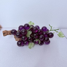 VTG MCM Purple Lucite Acrylic Grapes Cluster 17.5” Wood Stem Retro Decor XL picture