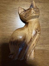Vintage Hand-carved Wooden Cat Statue picture