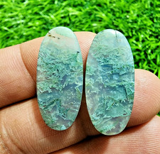 Rare Moss Agate Pair Cabochon 28ct Natural Gemstone Matching Set for Earrings picture