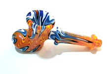 Handblown Glass Hammer Pipe - Colorful Swirl Art Piece with Wig Wag Bowl picture