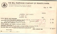 1951 Bell Telephone Company of Pennsylvania Vintage Phone Bill Collectible picture