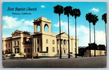 Postcard First Baptist Church Garey Ave Building Pomona California Palm picture