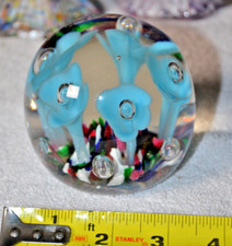 1971 STAMPED St Clair Blue Flower Paperweight Glass Heavy 3.5