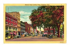 Vintage 1917 Stamford CT Atlantic Street Linen Postcard picture