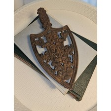 Antique Cast Iron Trivet Ornate Floral Filigree Flat Iron Shape Rustic Brown picture