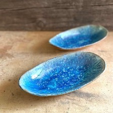 Set of 2 Japanese Mashiko Ware Plate Crystalline Glaze 13x7.10in Rustic Charm picture