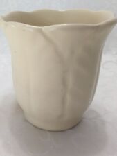 Vtg Scalloped Cream Ceramic Stoneware Embossed Leaves Matte Glaze Planter USA picture