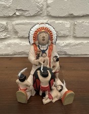 Vintage Story Telling Native American Chief With Children Drumming Ceramic picture