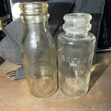Lot of 2 Antique 1920s-1940s BATTERY OIL Bottles Glass Edison Bloomfield NJ picture