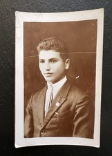 Antique 1924 Bulgarian Portrait Photo Young Man Suit Art Studio RPPC Europe picture