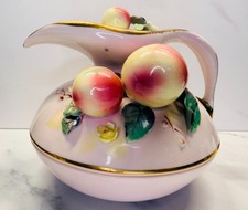 Vtg 1956 Geo Z Lefton Hand Painted Peach Fruit Pitcher Bowl Set Pink Gold 3D picture