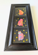 RARE Vintage Laurel Burch Style Framed Cat Wall Art – 3D Resin picture