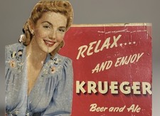 Krueger Beer & Ale Vintage Advertising Cardboard Standee Easel Back Sign picture