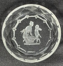 ATQ Art Deco Heinrich Hoffman Glass Salt Cellar Dip Intaglio Clear Woman Cherub picture