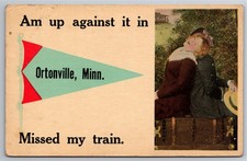 MN, Ortonville, Man Woman, Missed Train, Vintage Postcard picture